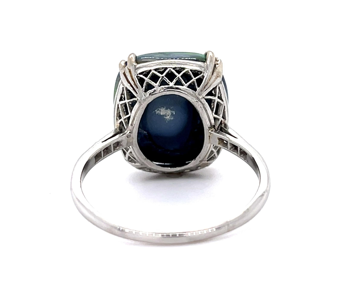 6.75ct Australian Black Opal PT Ring (Vintage 1930s) .12ct Side Dia