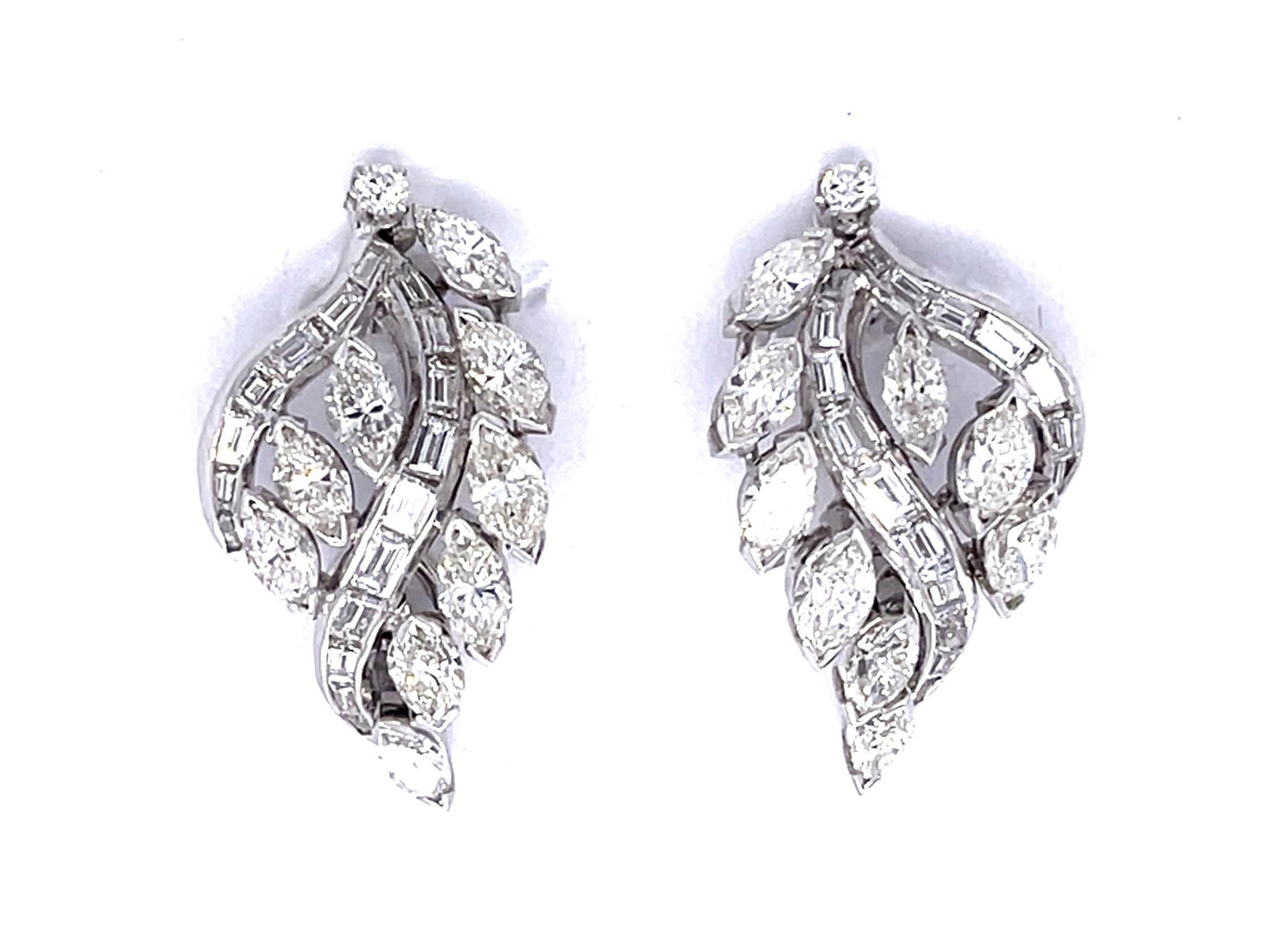 Original 4.75ct Diamond PT Floral Clip Earrings (Vintage 1960s)