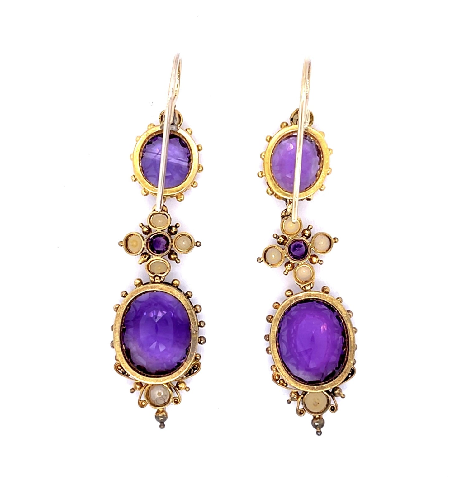 Original Victorian 30ct Amethyst 14KY Drop Earrings (Antique 1890s)