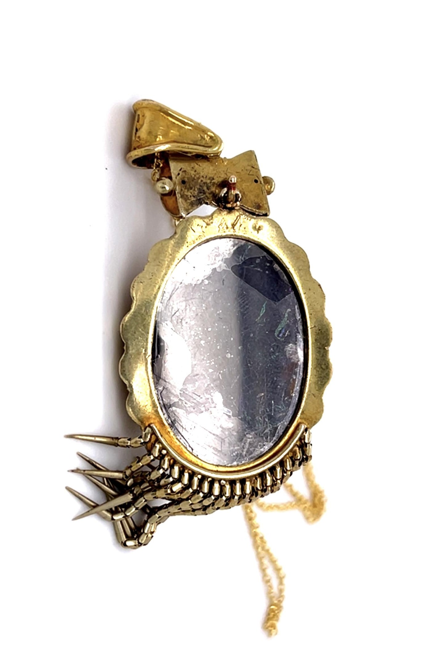 Original Victorian .55ct Old Mine + Rose-cut Diamond+Enamel 14KY Tassle Pendant