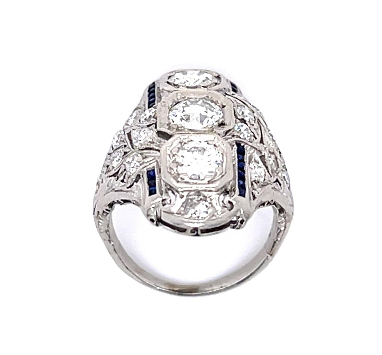Original Art Deco .80ct Euro Diamond PT Navette Ring (Antique 1920s) .72ct SD