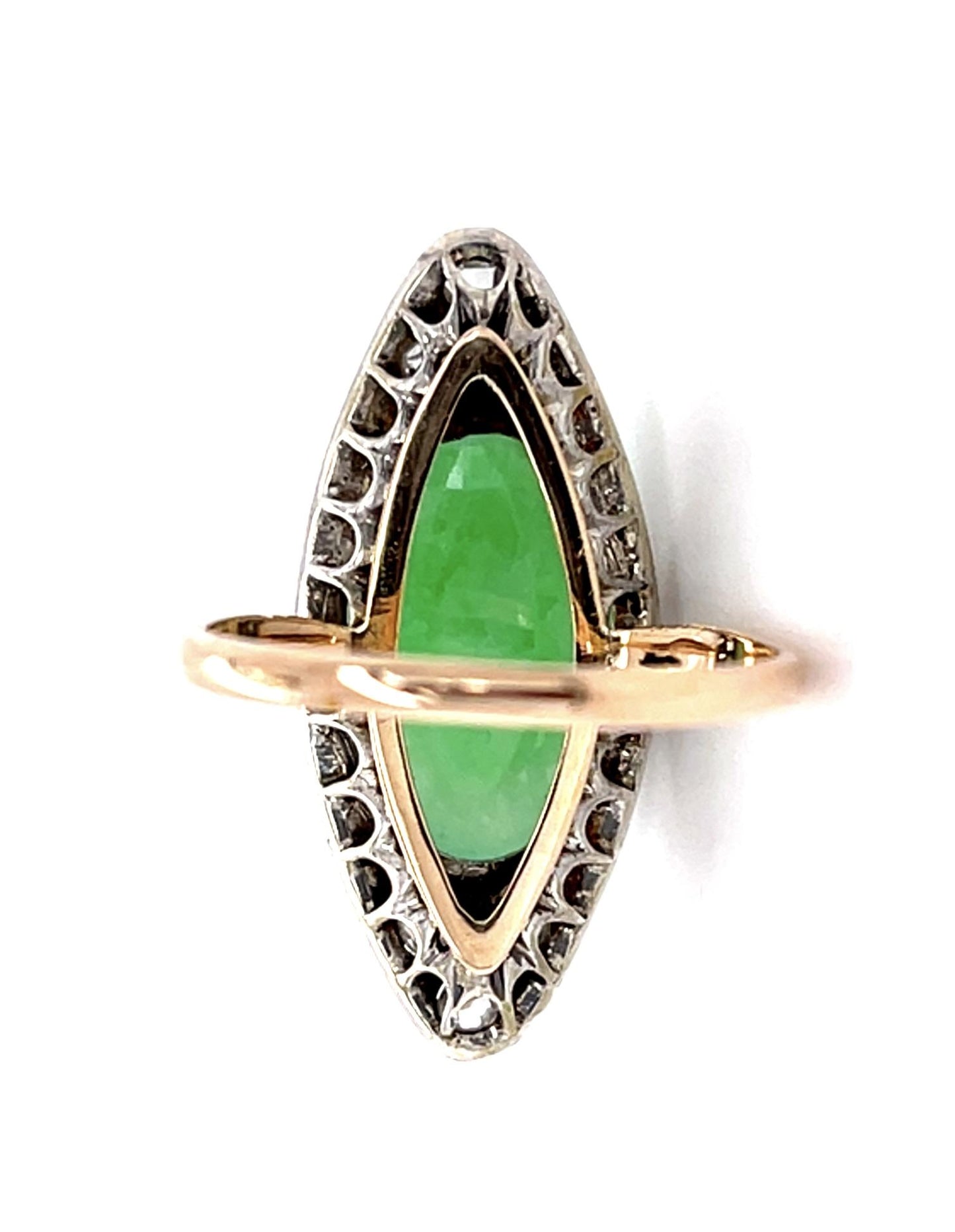 Victorian 6ct Jade 18KY+Silver Ring (Antique 1890s)