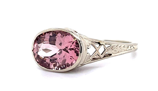 Original Art Deco Pink Tourmaline 14KW Ring (Vintage 1930s)