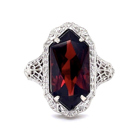 Original Art Deco 5.28ct Garnet 14KW Ring