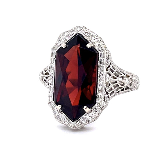 Original Art Deco 5.28ct Garnet 14KW Ring