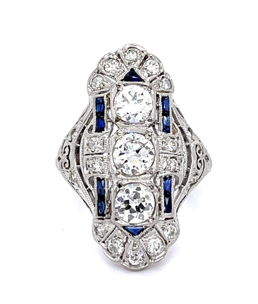 Original Art Deco 1.12ct Euro Diamond PT Ring