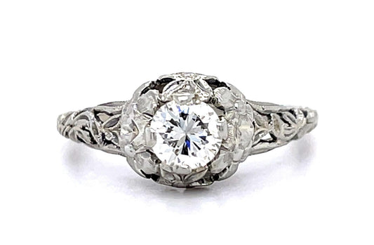 Original Art Deco .45ct Old European Diamond 18KW Ring (Vintage 1930s)