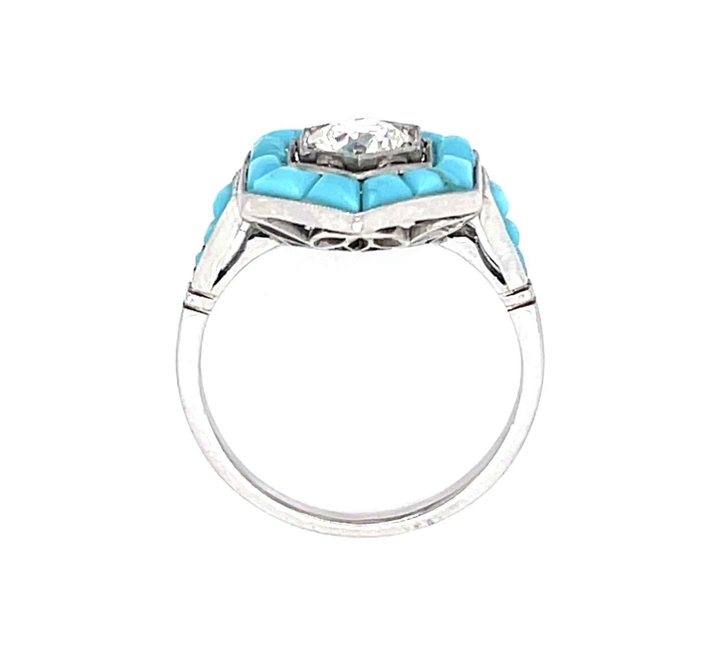 .60ct Old European Diamond + Turquoise Platinum Handmade Ring