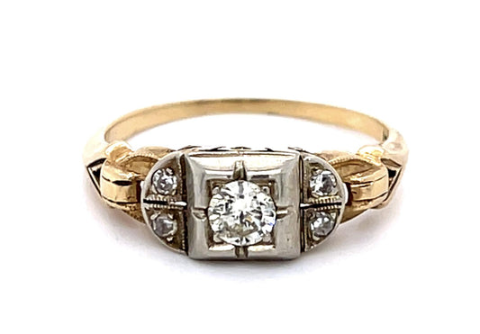 Original Art Deco .20ct Old European Diamond 14K 2 Tone Ring (Vintage 1930s)