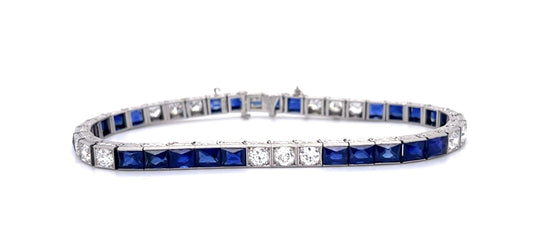Original Art Deco 8.75ct No Heat Cambodia Royal Blue Sapphire Line Bracelet