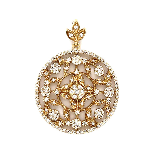 1.90ct Diamond 14KY Floral Medallion Pendant