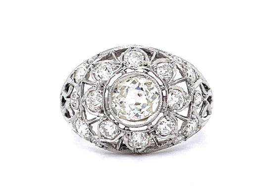 Original Art Deco .70ct Old European Diamond Platinum Ring (Antique 1920s)