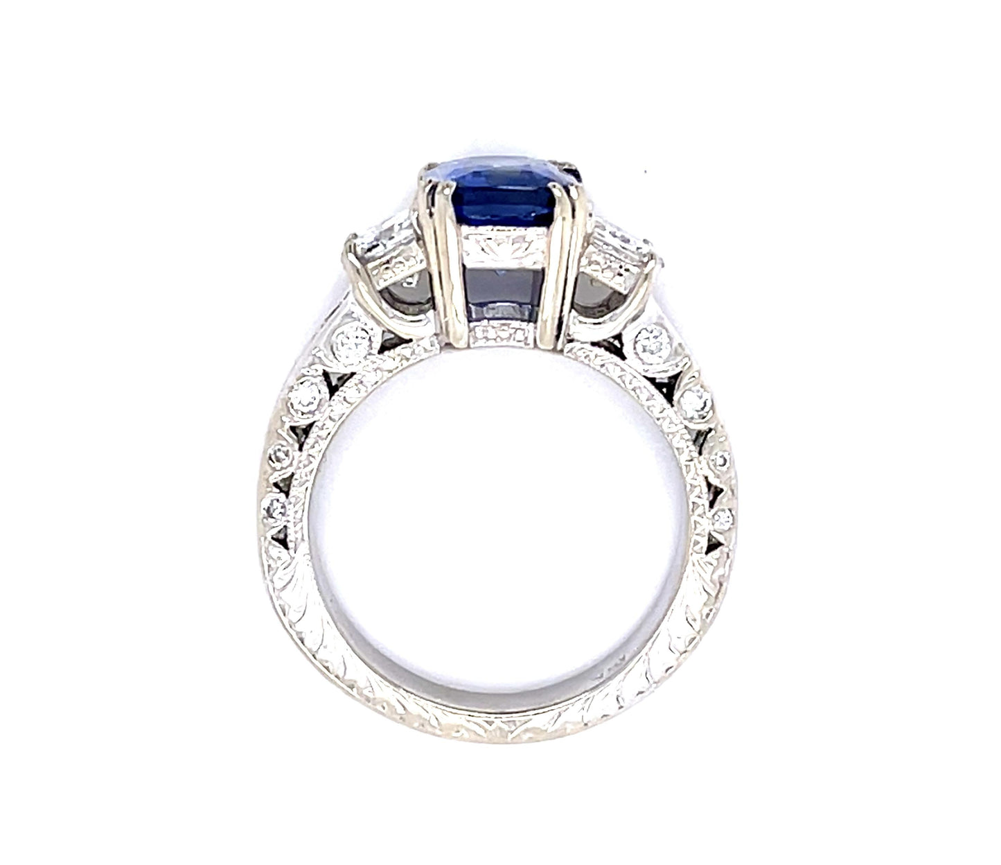 3.02ct Emerald-cut Sapphire .70ct Princess Diamond 18KW Ring 1.68ct SD