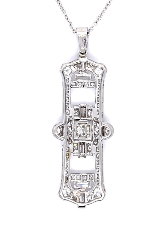 Original Art Deco .25ct Old European Diamond PT Pendant (Vintage 1930s)