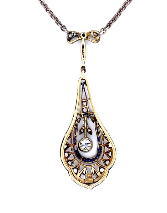 Original Art Deco .50ct Old European Diamond 18K 2 Tone Gold+Silver Pendant
