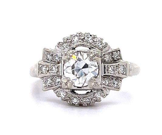 Late Art Deco .65ct H VS Old European Diamond (No Cert) 14KW Ring