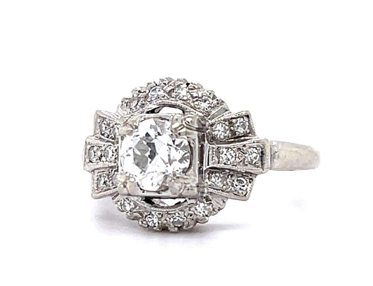 Late Art Deco .65ct H VS Old European Diamond (No Cert) 14KW Ring