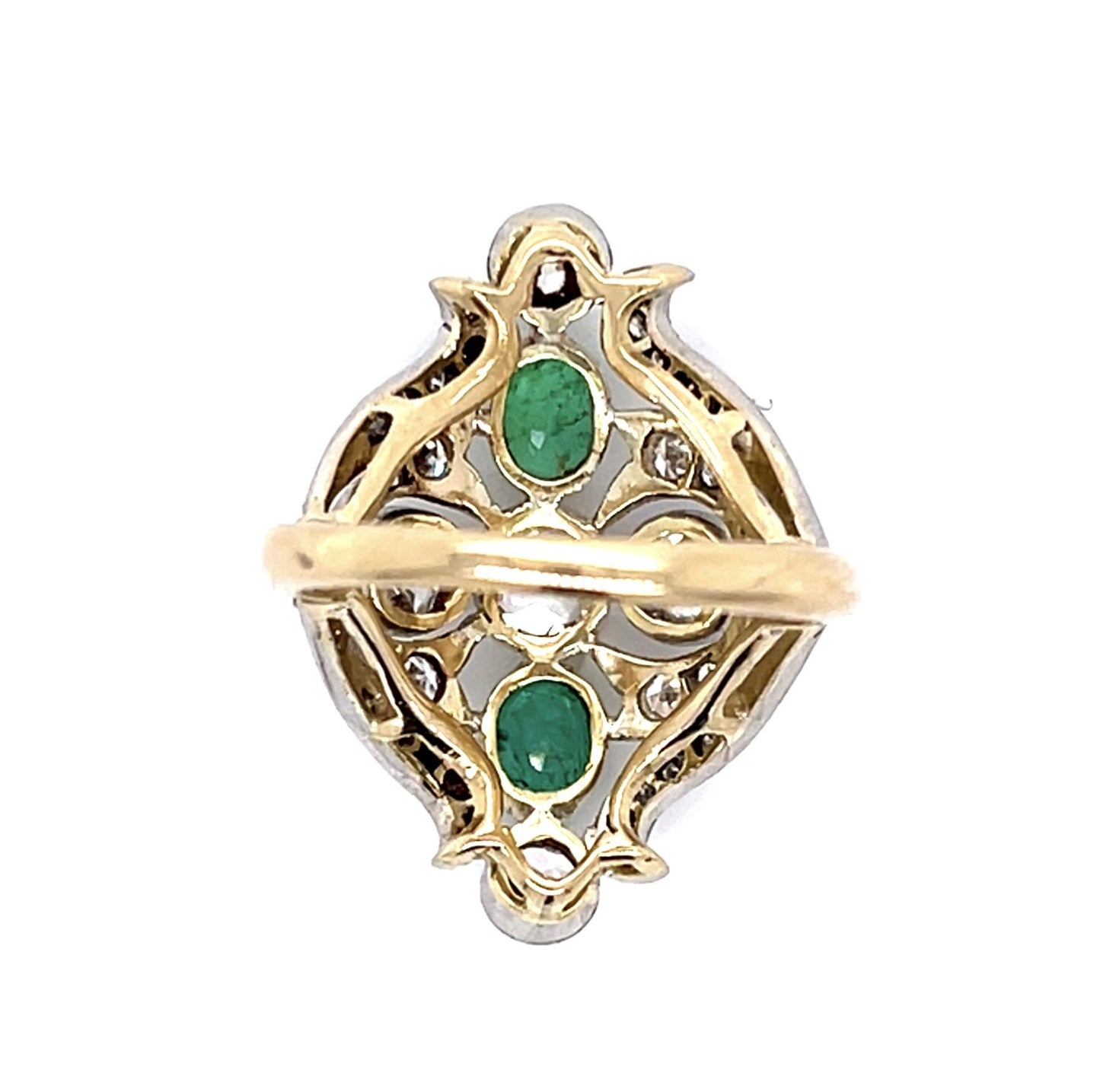 Edwardian 1.48ct (Five Old Mine+Old Euro Dia) .73ct Emerald PT Handmade Ring