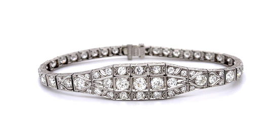 Original Art Deco 8ct Euro Diamond PT Bracelet (Antique 1920s)