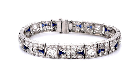 Original Art Deco 5.50ct Diamond 4.50ct Sapphire PT Bracelet (Antique 1920s)