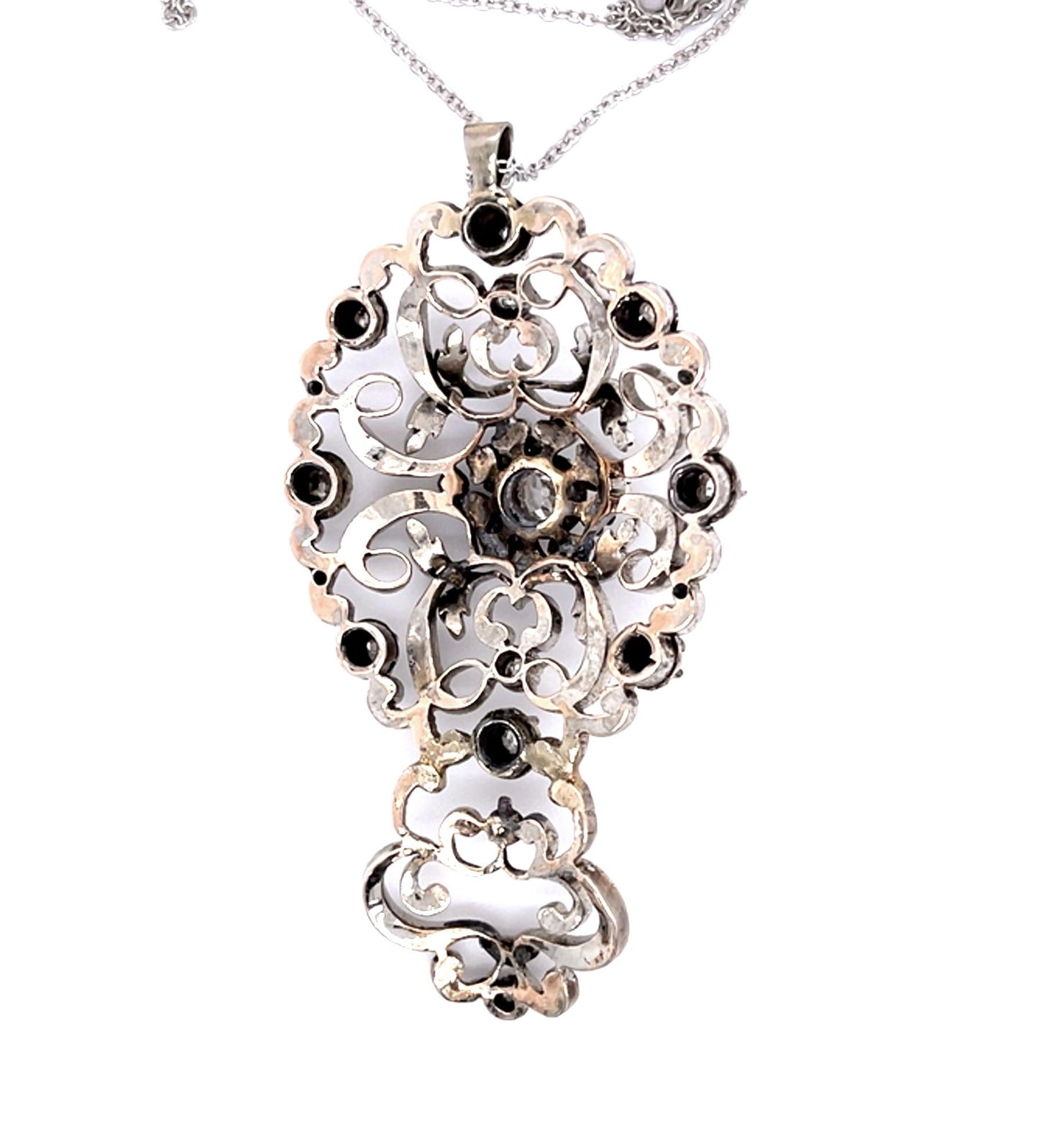 Early Victorian 2.50ct Old Mine + Rose-cut Diamond Silver+10KW Pendant