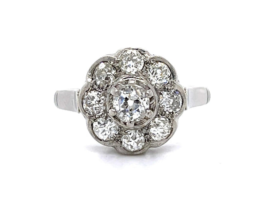 Art Deco .40ct Old Mine Diamond Center 18KW Ring (Vintage 1930s)