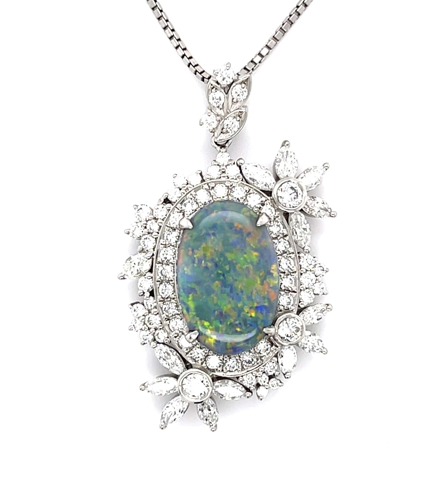 5.60ct Australian Black Opal 2.40ct Diamond Platinum Pendant