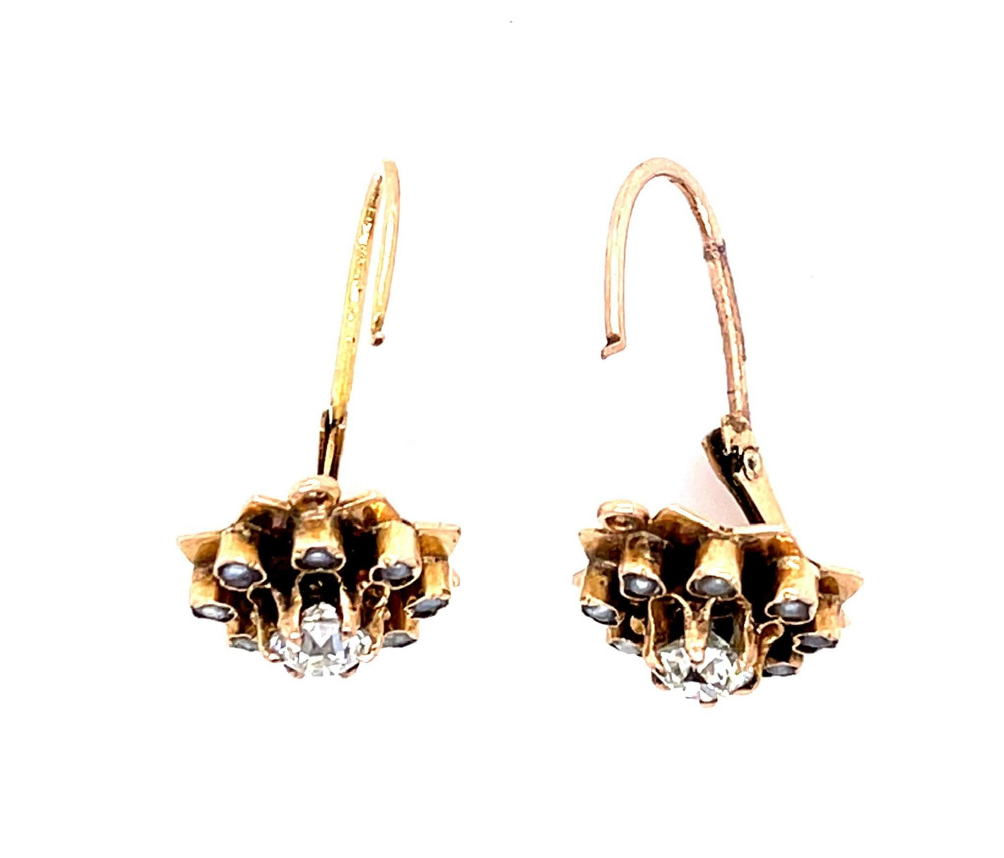 Original Victorian .60ct Old Mine and Rose Diamond 18KY Earrings (Antique 1870s)