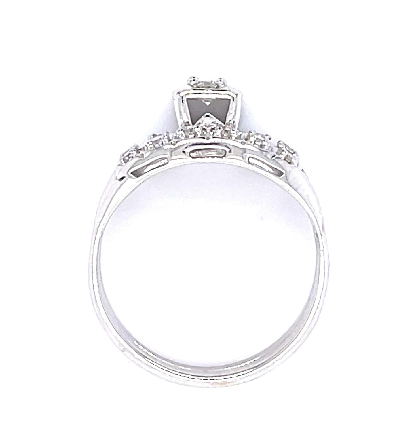 .15ct Round Diamond 14KW Wedding Set Ring (Vintage 1950s) .20ct SD