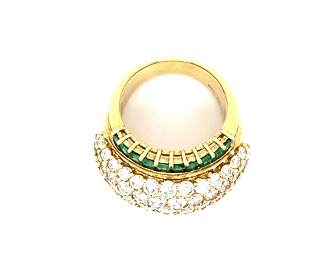 6ct Diamond (68 Stones) 3.50ct Emerald 18KY Dome Ring (Vintage 1970s)