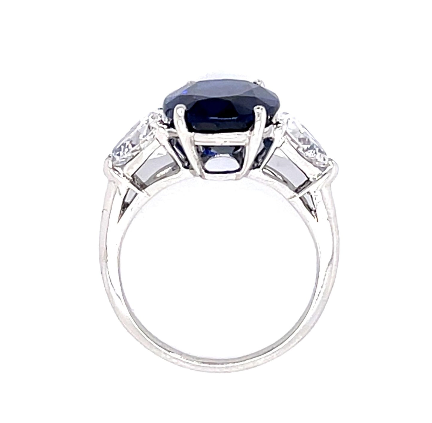 Original 4.47ct Oval Sapphire 1.10ct Pear Diamond PT Three Stone Ring