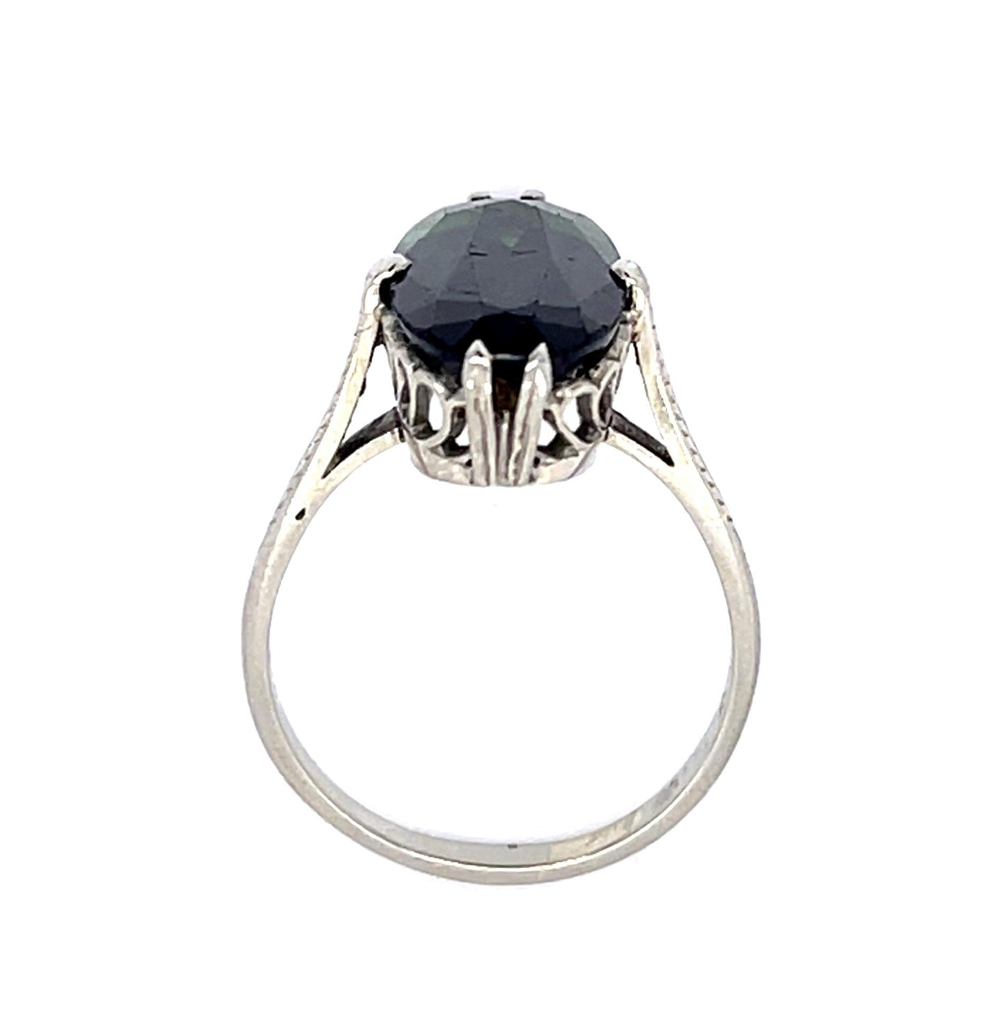 Original Art Deco 6.50ct Green Oval Tourmaline 18KW Ring (Vintage 1930s)