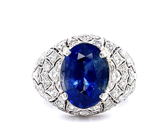 Original Art Deco 5.50ct Oval Sapphire 1.50ct Diamond Platinum Ring