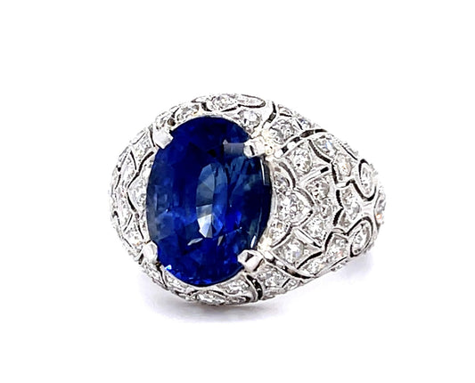Original Art Deco 5.50ct Oval Sapphire 1.50ct Diamond Platinum Ring