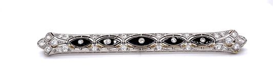 Original Art Deco .70ct Diamond + Onyx Platinum Brooch (Antique 1920s) 11.14g