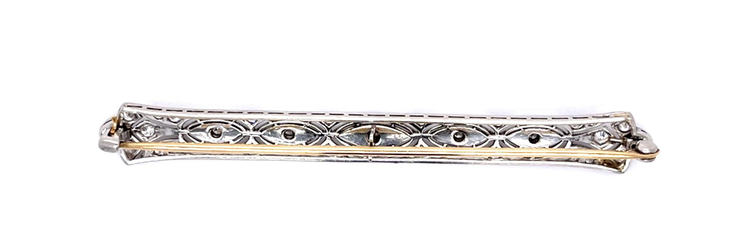 Original Art Deco .70ct Diamond + Onyx Platinum Brooch (Antique 1920s) 11.14g