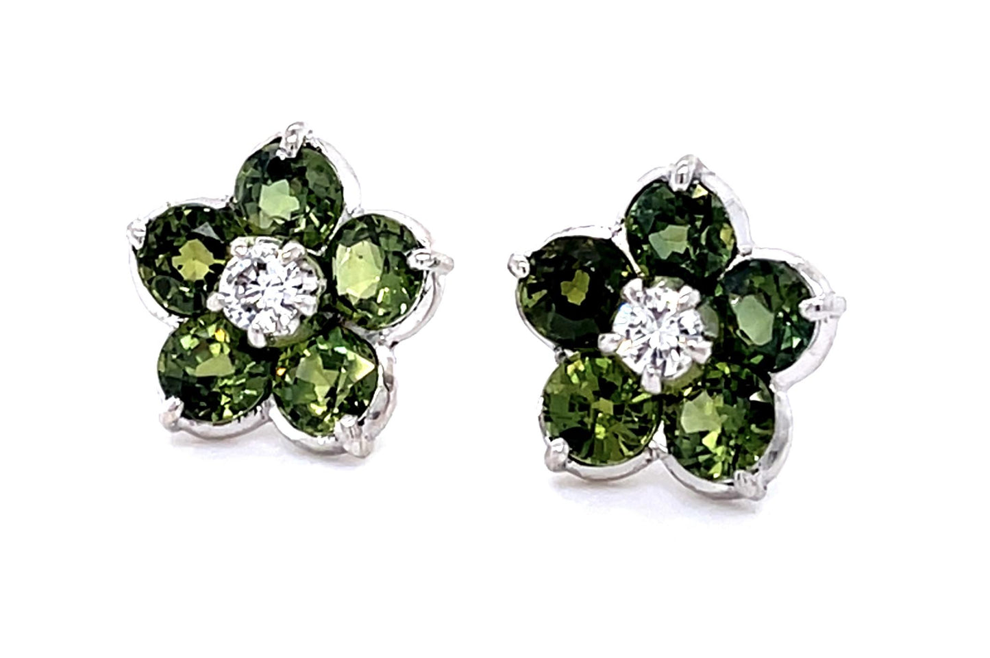 3.20ct Green Sapphire 14KW Stud Earrings