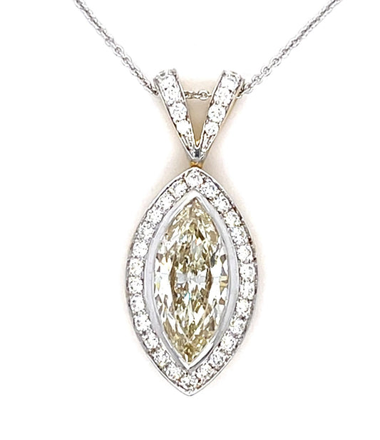 2.17ct Marquise Diamond 18K 2 Tone Pendant