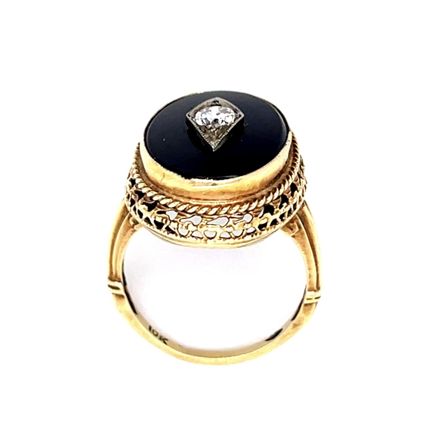 Original Victorian .15ct OEC Dia + Onyx 10KY Ring (Antique 1890s)