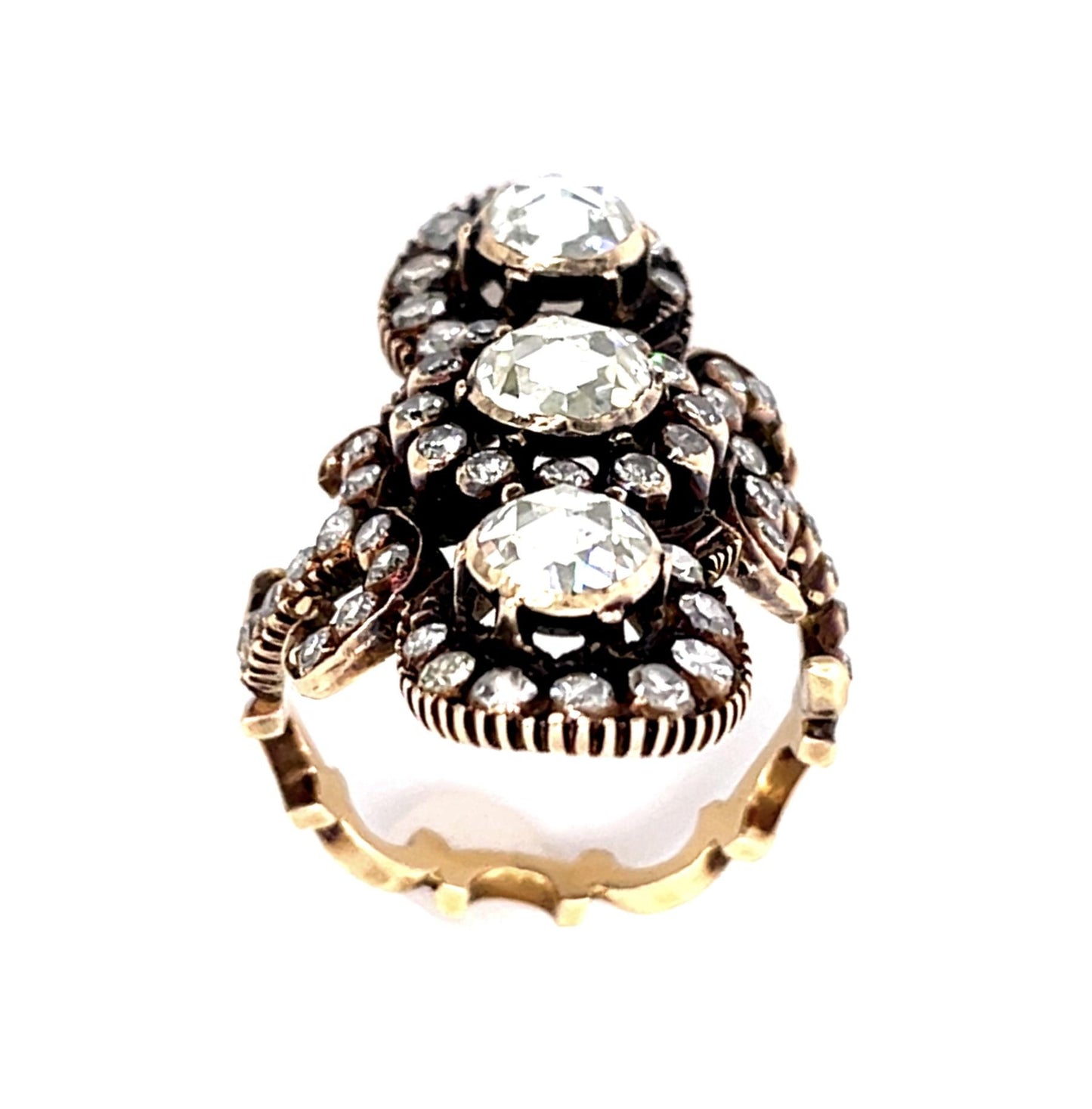 1.80ct (Three Rose-cut Diamonds) 14KY Navette Ring