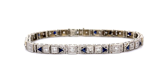 Original Art Deco .80ct Euro Diamond 14KW + Platinum Bracelet (Vintage 1930s)