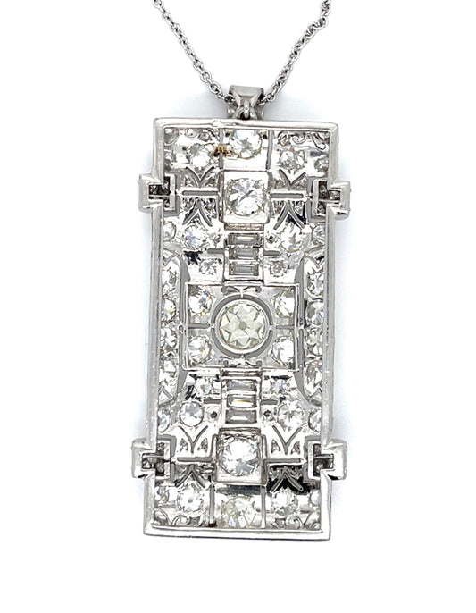Art Deco .85ct Center Euro Diamond Platinum Pendant (Antique 1920s)