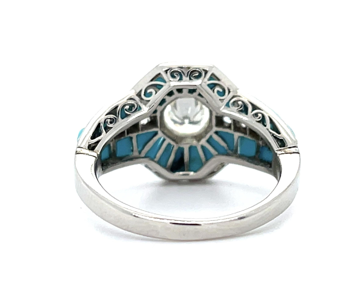 .63ct European Round Diamond + Turquoise Platinum Handmade Ring