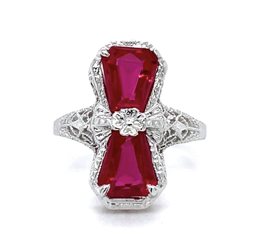 Original Art Deco Pink Stone 14KW Ring (Vintage 1930s)