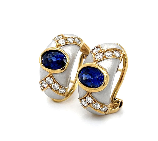 2.50ct Sapphire 18K 2 Tone Clip Earrings