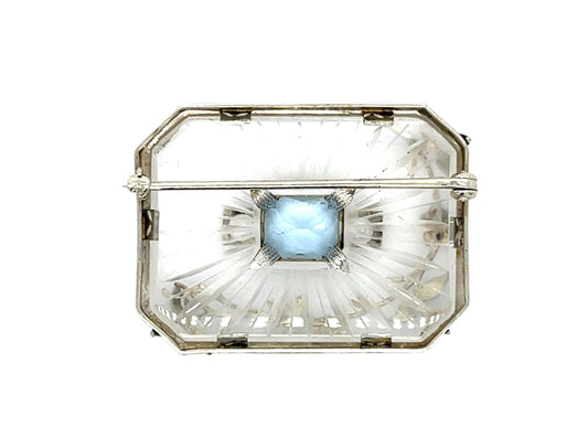 Original Art Deco 2ct Aquamarine 14KW+Platinum Brooch (Antique 1920s)
