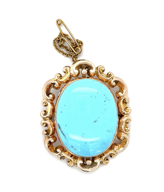 Original Victorian 28ct Turquoise 14KY Pendant (Antique 1880s)