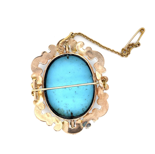 Original Victorian 28ct Turquoise 14KY Pendant (Antique 1880s)