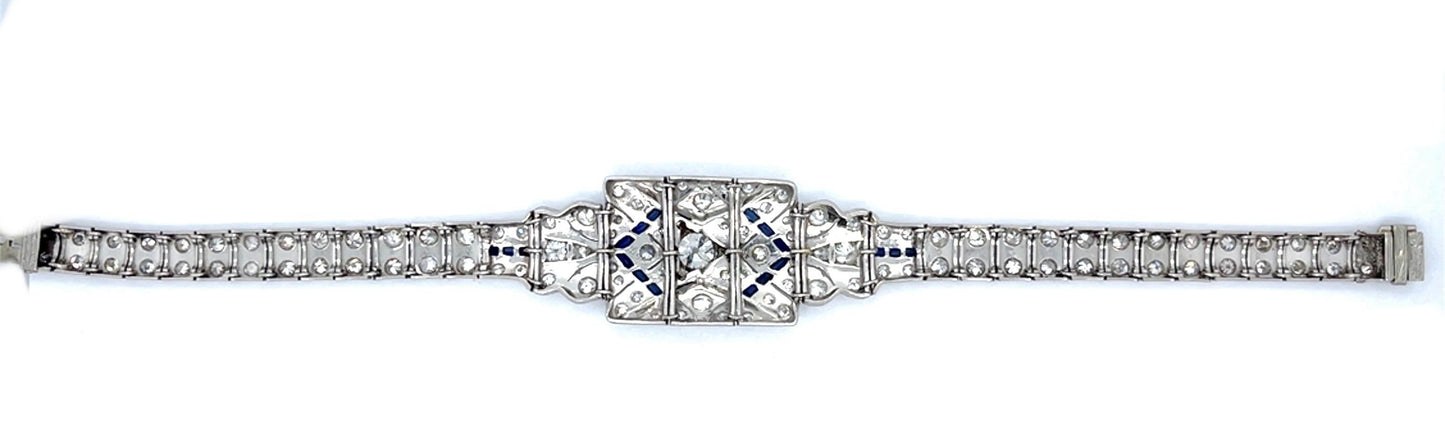 Art Deco .74ct Old European Diamond 7.20ct SD PT Bracelet (Antique 1920s)