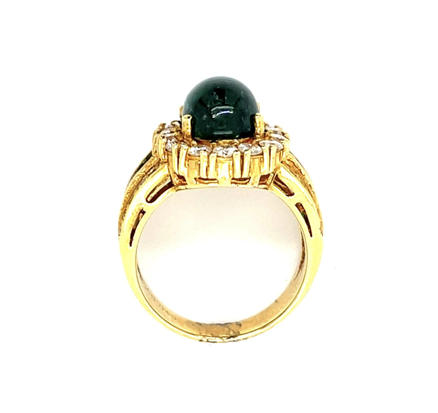 3.58ct Cab Emerald .92ct Diamond 18KY Ring .32ct Eme